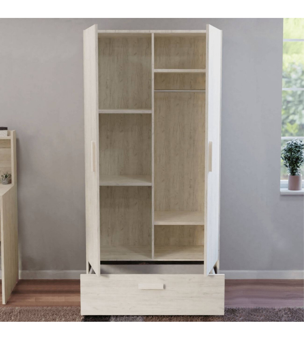 Armoire 2 portes avec tiroir KENZI